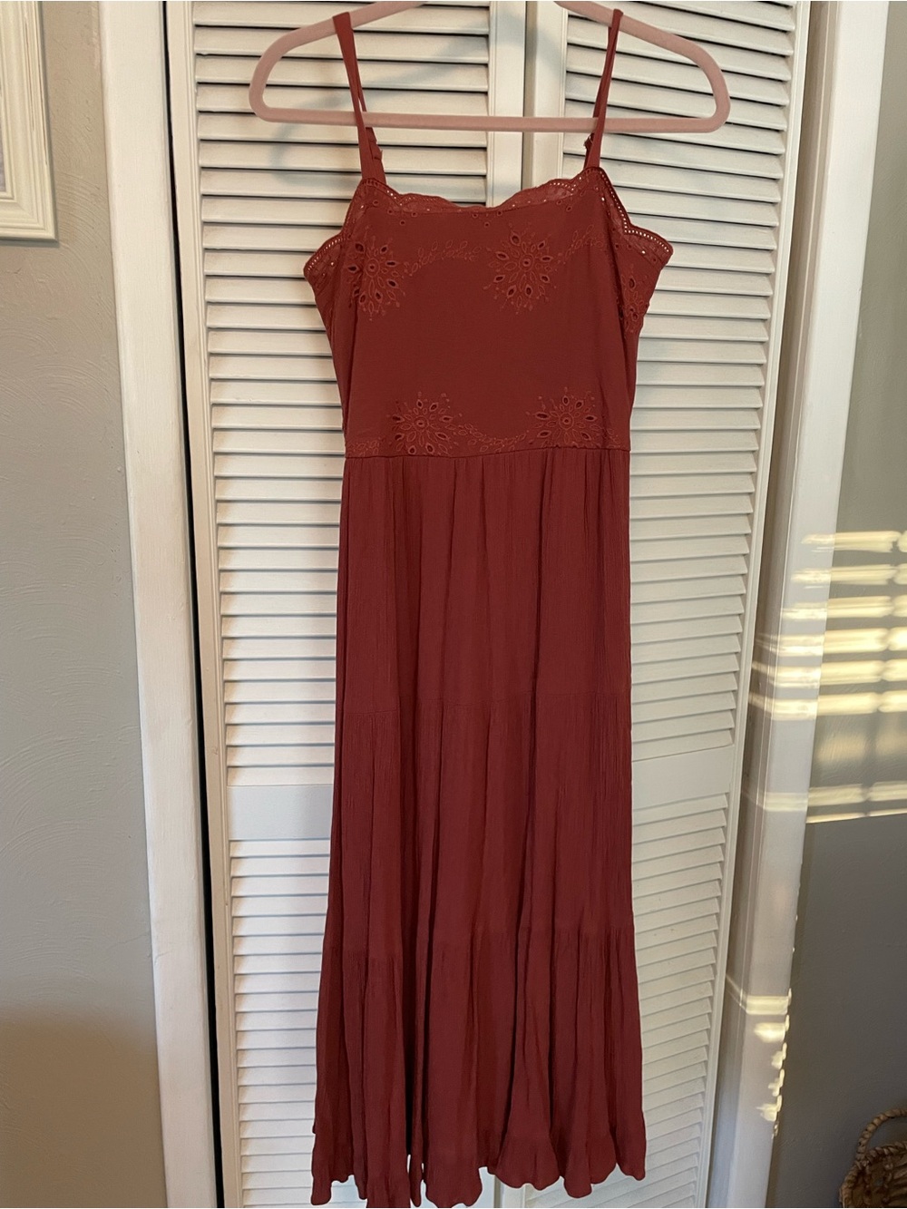Women’s Rust Orange Eyelet Midi Dress